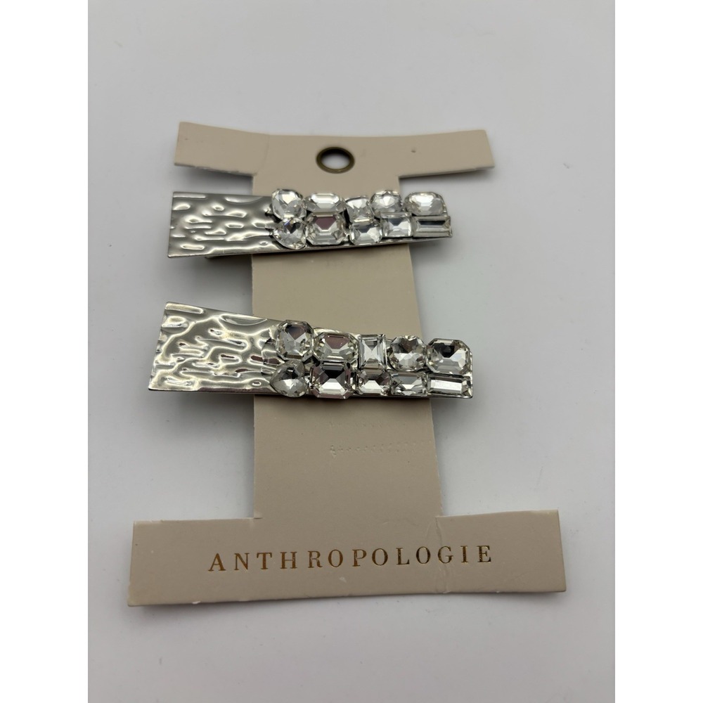 Anthropology textured silver hair‎ clips with crystal details Boho Travel Party